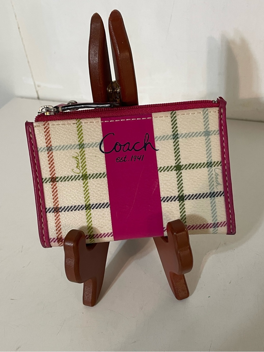 Coach Plaid Keychain Pouch